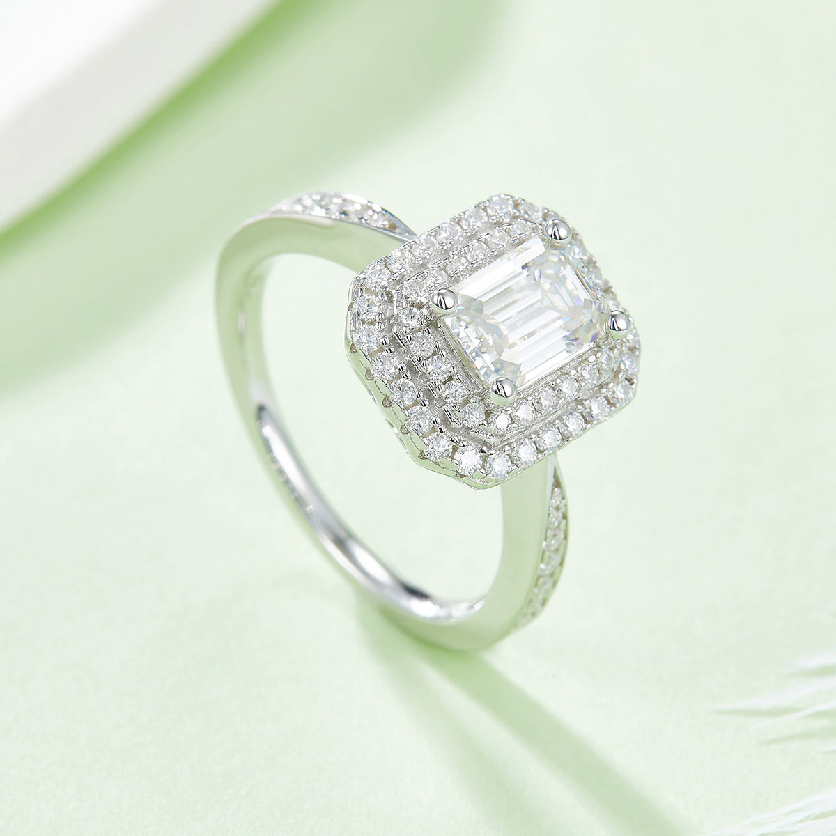 Octagonal Moissanite Set With Top-quality Moissanite Luxury And Fashionable Light Luxury Jewelry Silver Ring S925 Silver Electroplated With Platinum