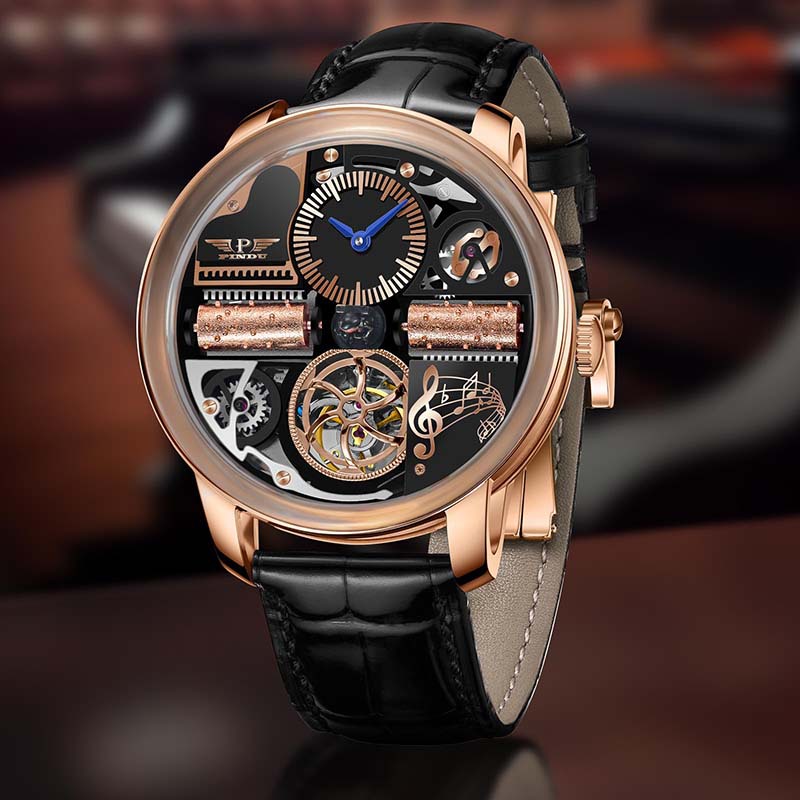 Luxury Skeleton Music Series Mechanical Watch for Men – Automatic Movement, Stainless Steel Case with Genuine Leather Strap, Artistic Open-Work Dial Design
