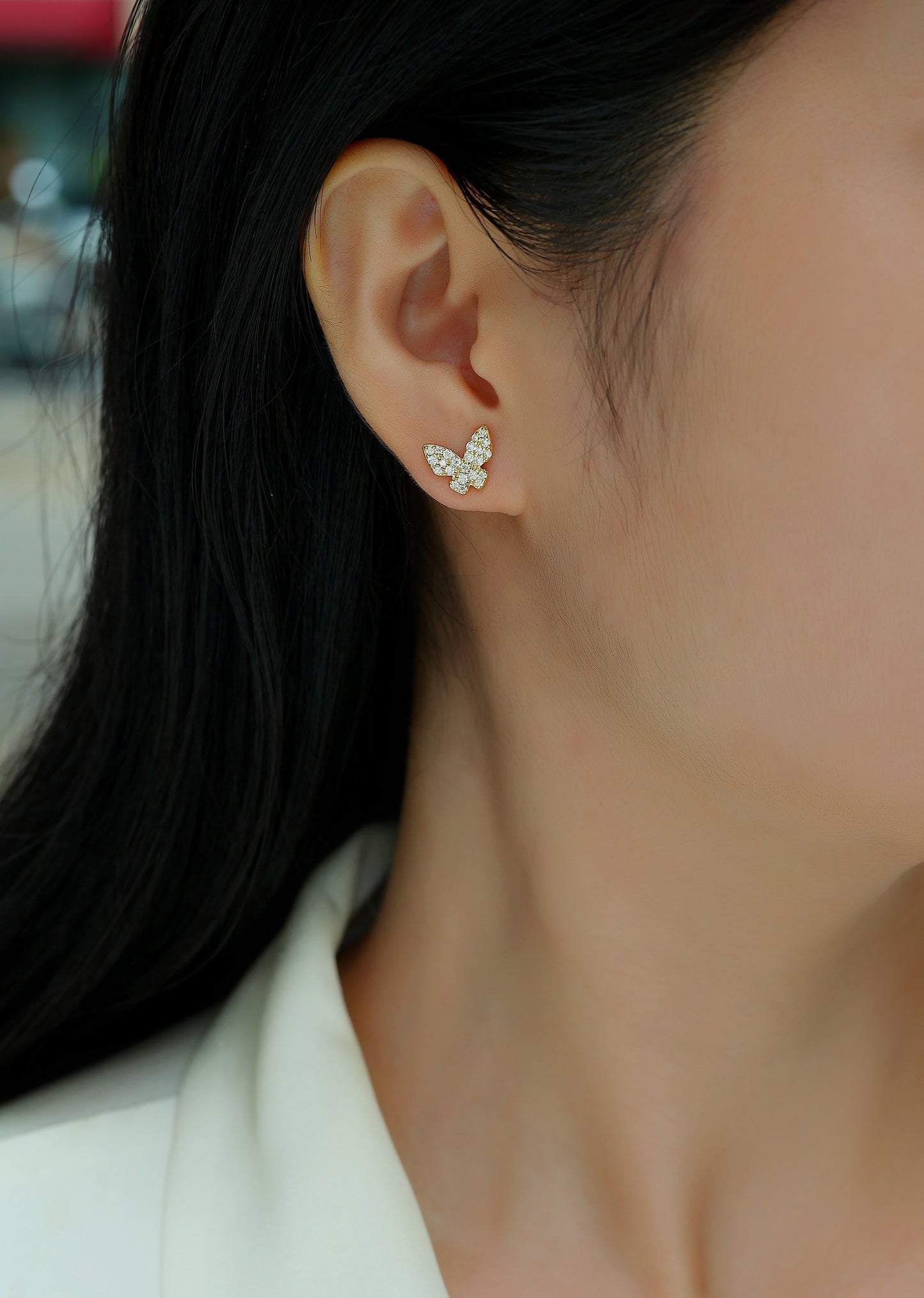 Golden Feather Butterfly - Premium Moissanite Luxury Silver Stud Earrings S925 Silver Electroplated Gold