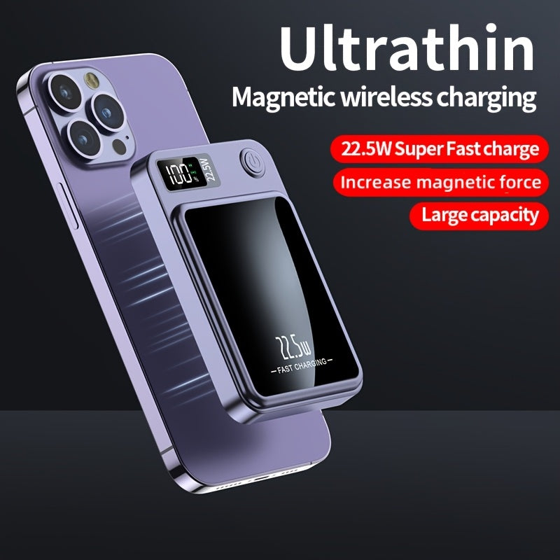 Ultra-Thin Magnetic Wireless Power Bank 10000mAh – 22.5W Super Fast Charging, PD 20W, 15W Wireless, LED Display, USB-C & Dual USB