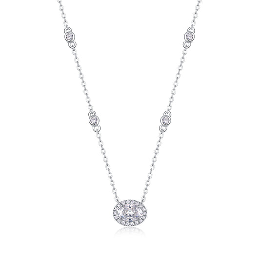 White Summer Night - A Fashionable And Light Luxury Jewelry Pendant Necklace Set With Top-quality Moissanite, S925 Silver Plated Platinum