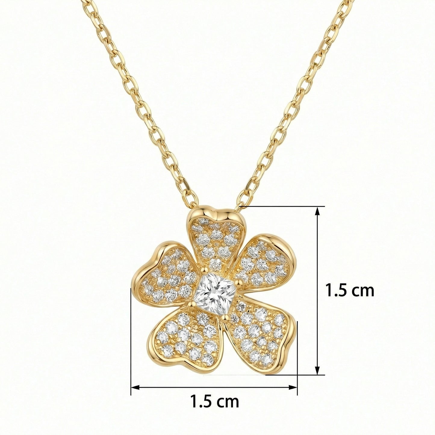 925 Sterling Silver Elegant Five-Petal Diamond Bloom Pendant Necklace with Shimmering Central Stone