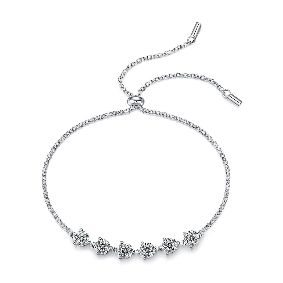 "Dreamy" 5-Stone Moissanite Station Bracelet in S925 Sterling Silver | D Color VVS1 Platinum Plated Slider
