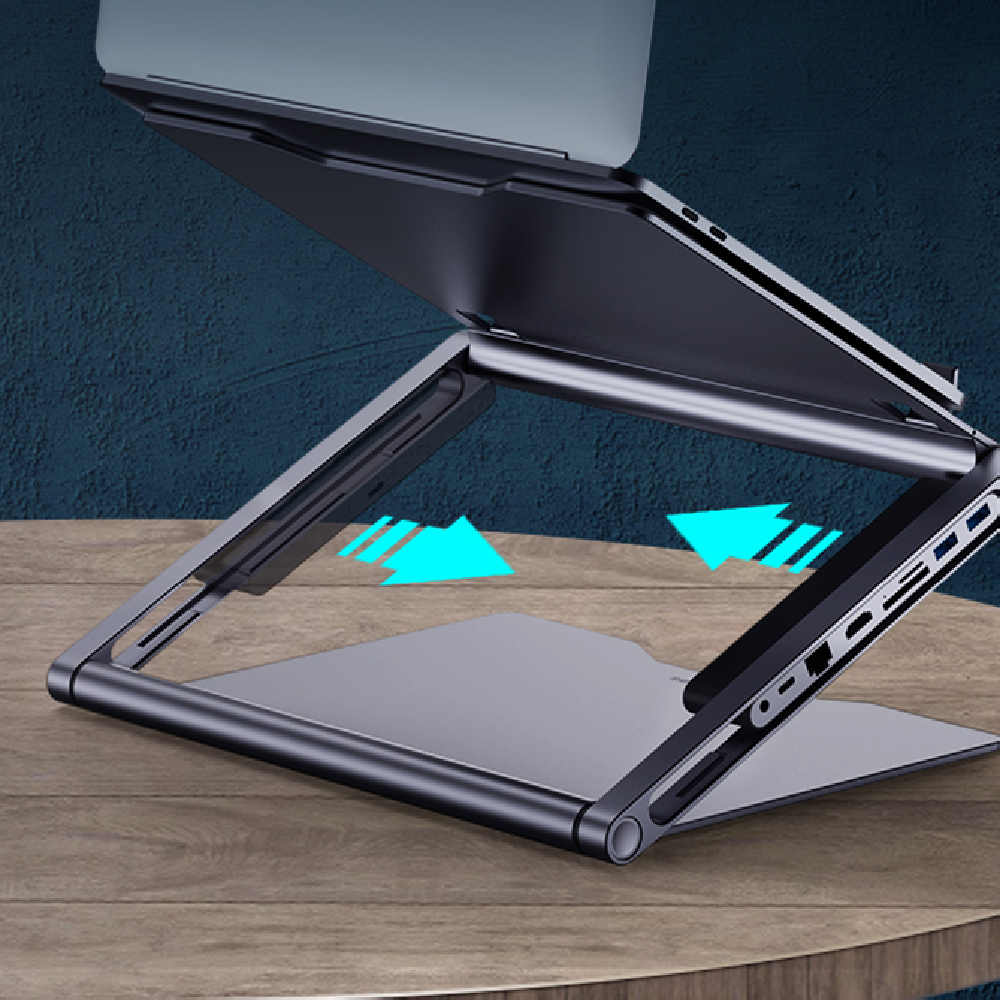 8-in-1 USB-C Docking Station & Adjustable Ergonomic Laptop Stand (4K HDMI, 100W PD, Ethernet, Card Readers)