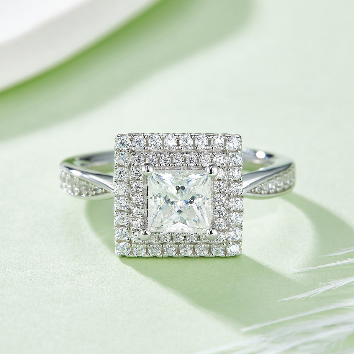 Luxury Silver Ring Square Moissanite Set With Top-quality Moissanite, S925 Silver Electroplated With Platinum