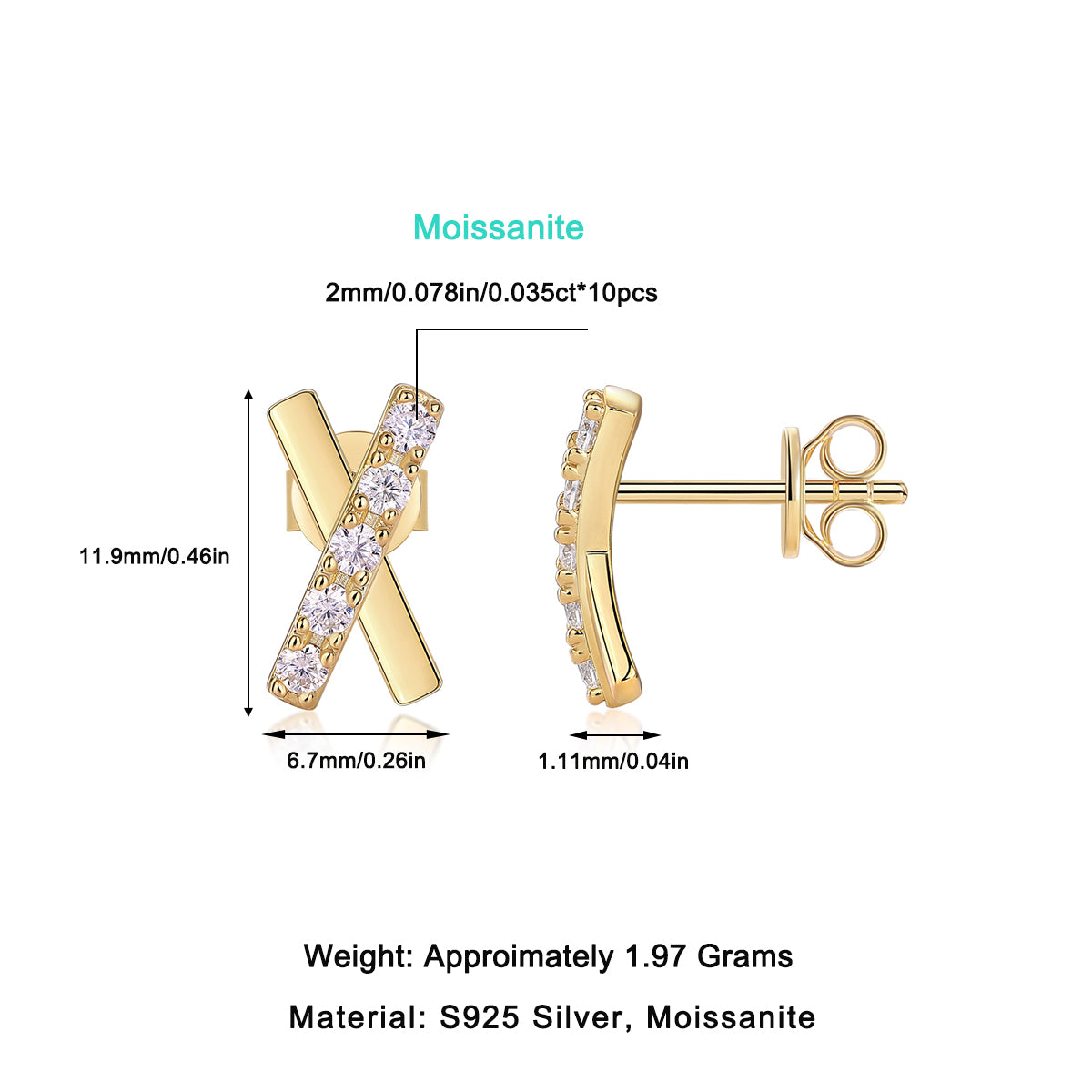 Dream Road - Premium Moissanite Luxury Fashion Light Luxury Jewelry Silver Stud Earrings S925 Silver Electroplated Gold