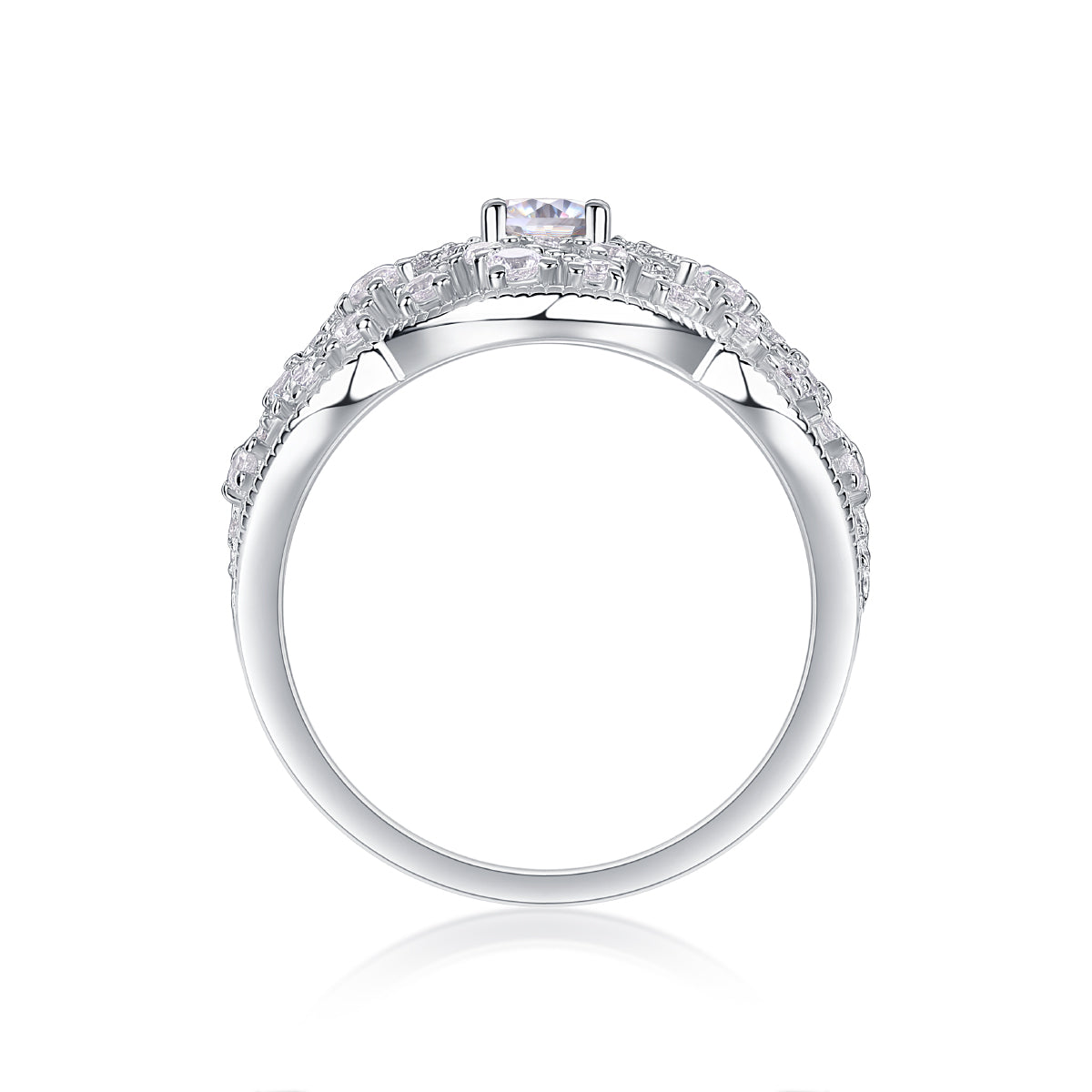 Moonlight Waltz - Set With Top-quality Moissanite S925, Silver And Platinum-plated Diamond Wedding Ring. The Ring Can Be Tested With A Diamond Pen In Yellow Gold And Rose Gold