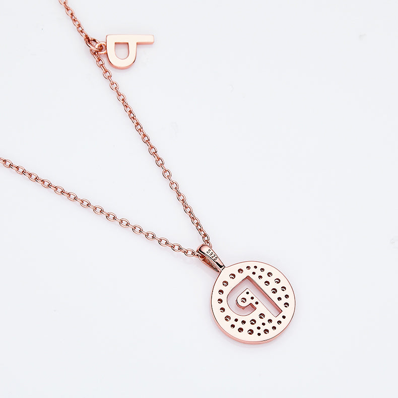 Luxury Initial Letter Necklace Pendant – P , S925 Silver Rose Gold Plated with Top-Quality Brilliant Moissanite