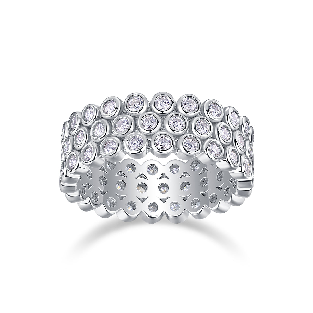 Luxury Silver Ring Set With Top-quality Moissanite, S925 Silver Plated With Platinum