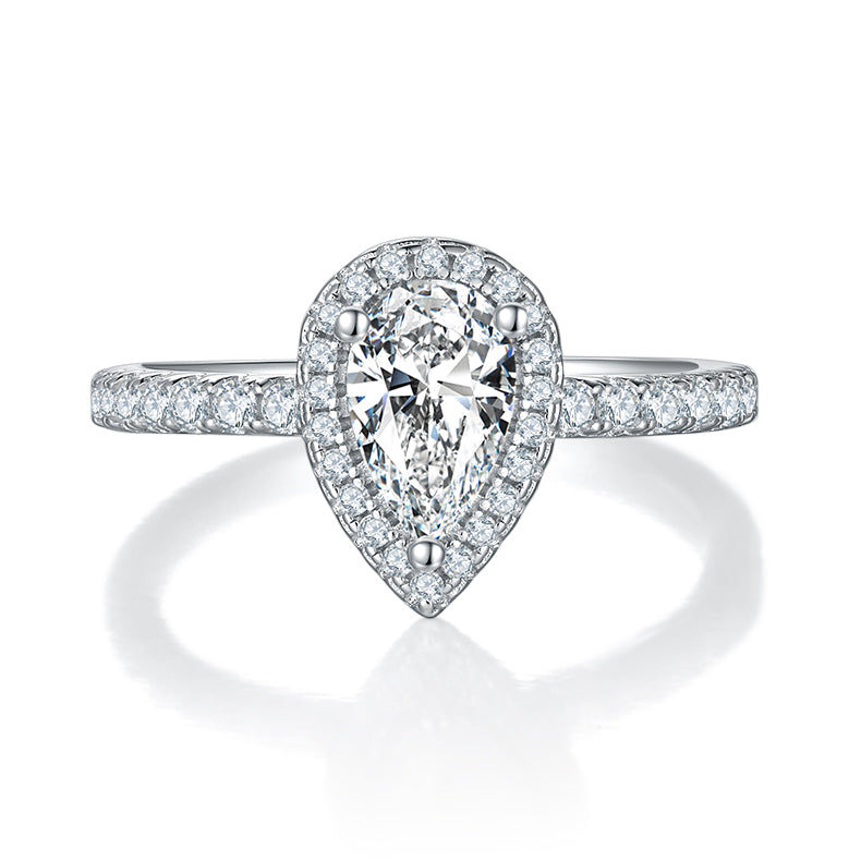Luxury Silver Ring Pear-shaped Moissanite Set With Top-quality Moissanite D Color VVS , S925 Silver Electroplated With Platinum