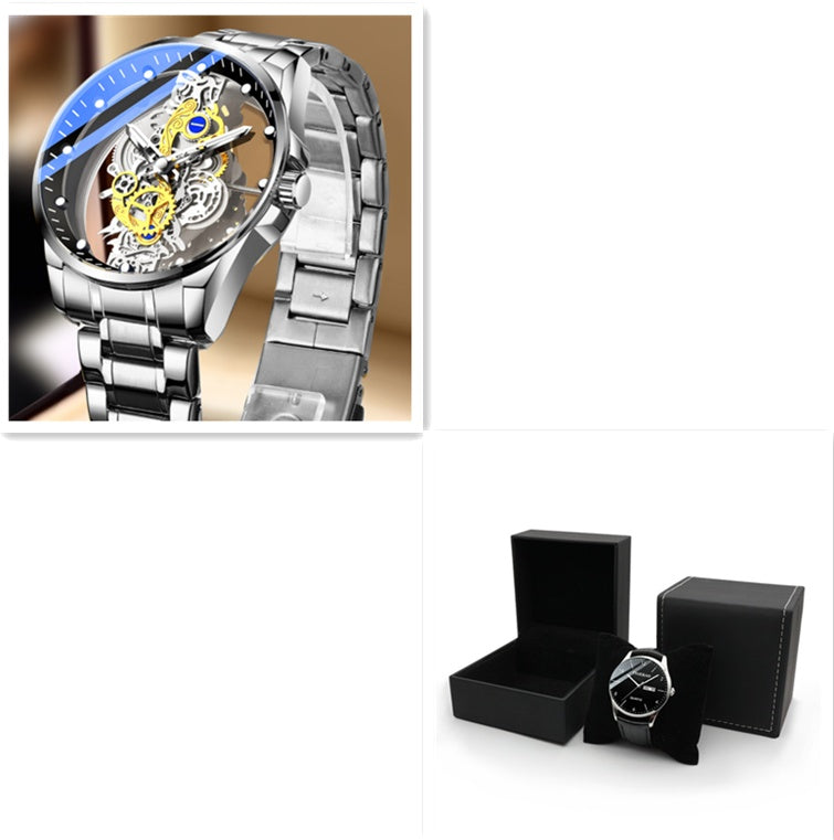 Luxurious Gold Plated Skeleton Quartz Watch for Men