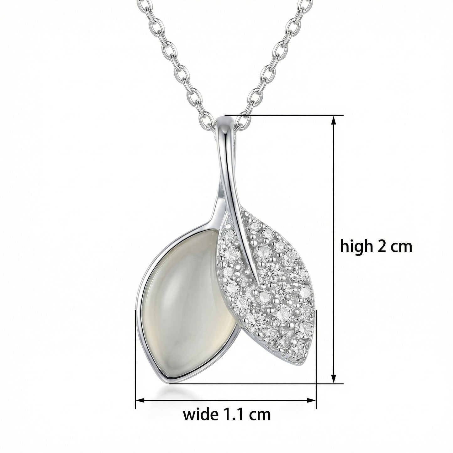 925 Sterling Silver Elegant Leaf Pendant Necklace Featuring Shimmering Moonstone And Brilliant Pave Crystals