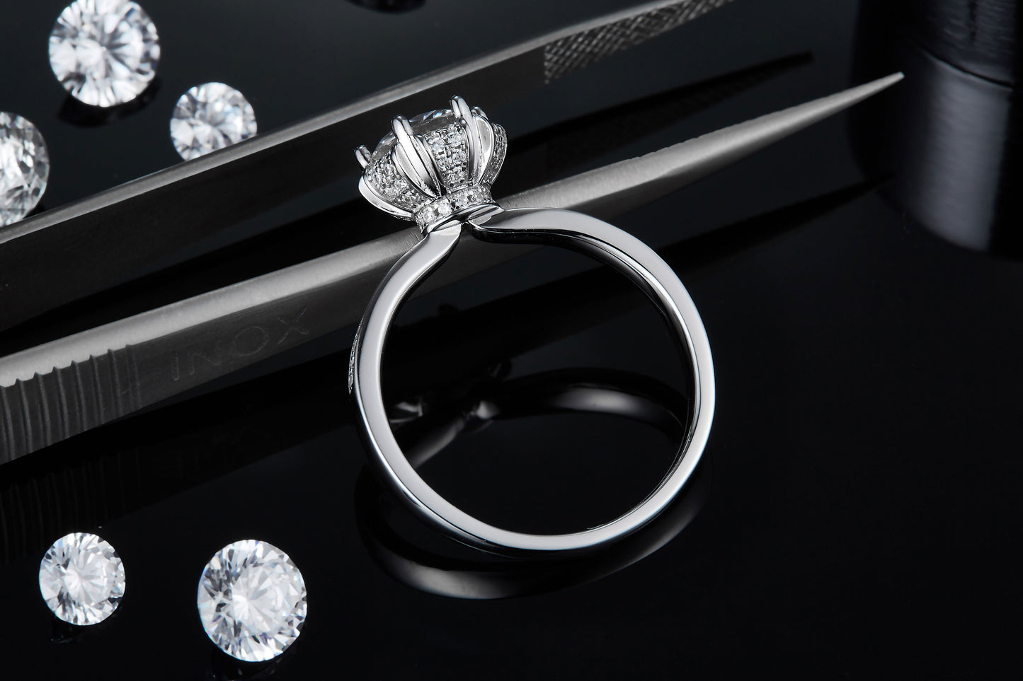 1-carat Luxury  Silver Ring Set With Top-quality Moissanite D Color VVS , S925 Silver Plated Platinum