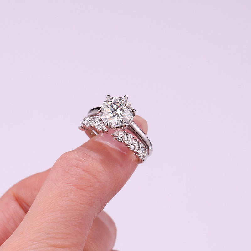 3-carat Double Rings Set With Top-quality Moissanite ,  Luxury Silver Ring S925 Silver Electroplated With Gold