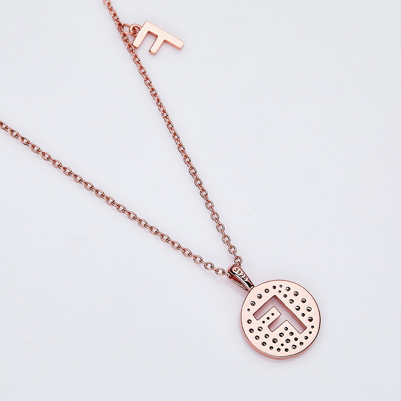 Luxury Initial Letter Necklace Pendant – F , S925 Silver Rose Gold Plated with Top-Quality Brilliant Moissanite